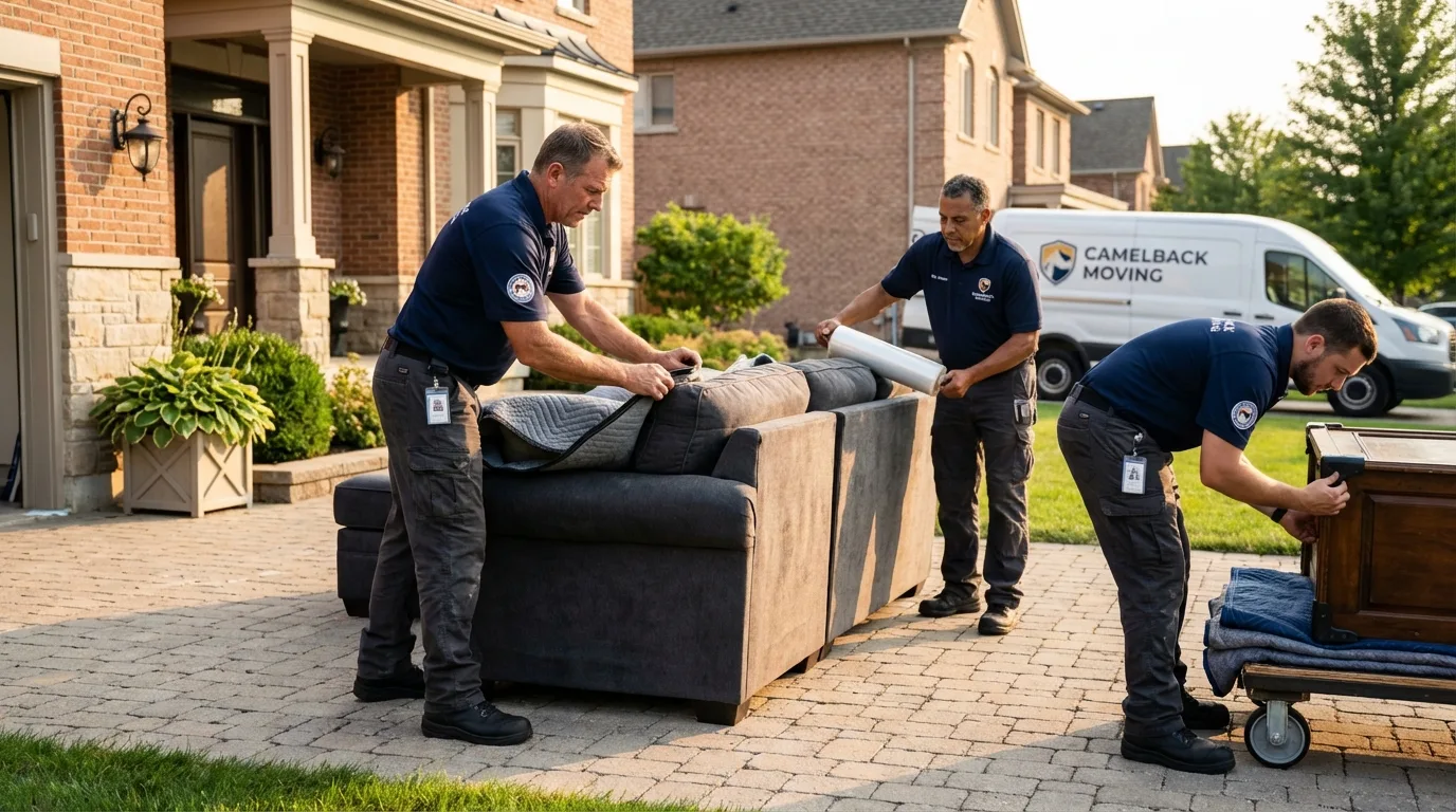 Large estate moving crew wrapping furniture in Raymond, ME